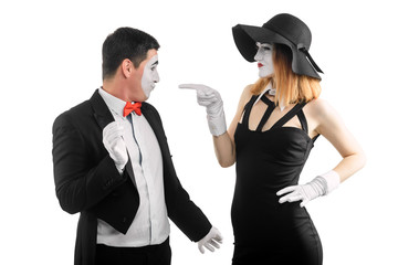 Woman is pointing at man