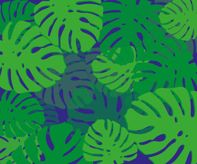 turquoise and green tropical leaves. Seamless graphic design with amazing palms. Fashion, interior, wrapping, packaging suitable. Realistic palm leaves. Vertical layout. leaves growing upwards.