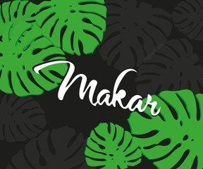 Sale banner, poster with palm leaves, jungle leaf and handwriting lettering. Floral tropical summer background. Vector illustration EPS10