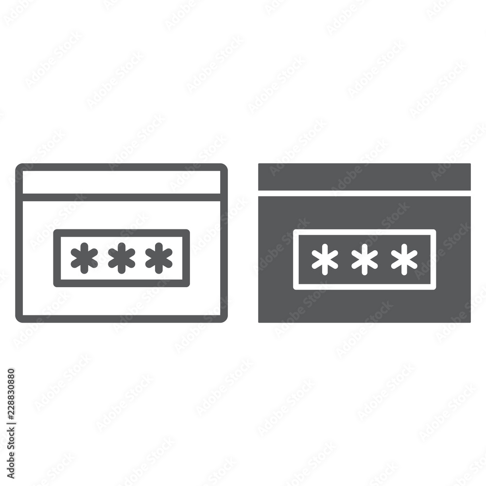 Poster password line and glyph icon, security and access, browser sign, vector graphics, a linear pattern o