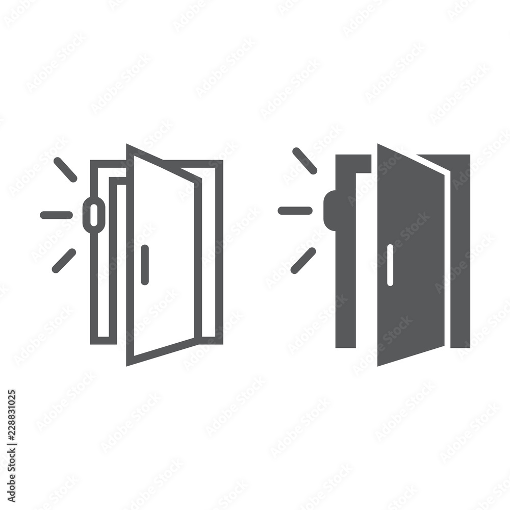 Poster door sensor line and glyph icon, access and security, automatic door sign, vector graphics, a linear