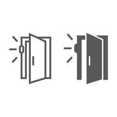 Door sensor line and glyph icon, access and security, automatic door sign, vector graphics, a linear pattern on a white background.