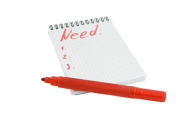 Red marker and notebook isolated over white