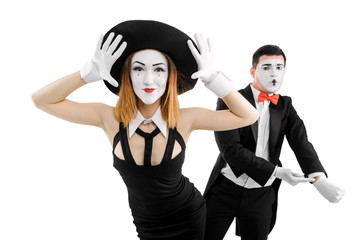 Two mimes as family couple