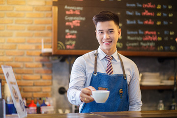 Coffee Maker. Concept for professional barista in coffee shop.