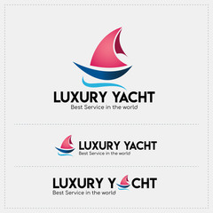 Luxury Yacht Vector Logo in the sea