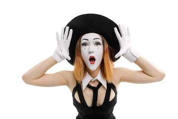 Female mime on white.