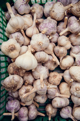 Garlic in the box on the market