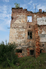 Damaged buildings after a war