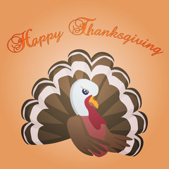 Happy thanksgiving card with cartoon turkey