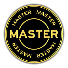 Gold and black color sticker in word master on white background