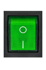 Green power switch, isolated on white background, with clipping path