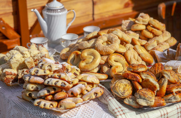 Fresh pastries for sale in the market