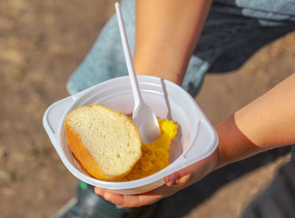 Pumpkin porridge in a plate cooked in nature
