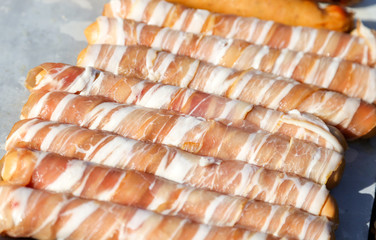 Bacon rolls in the market