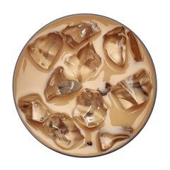 Iced latte or coffee in togo or takeaway cup from top  isolated on white background. Including...