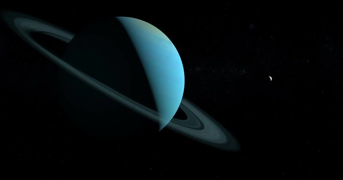 Miranda moon, Uranus V, orbiting around Uranus planet in the outer space