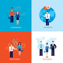 Successful business Teamwork Partnership Success concept infographics flat Banner set Vector illustration