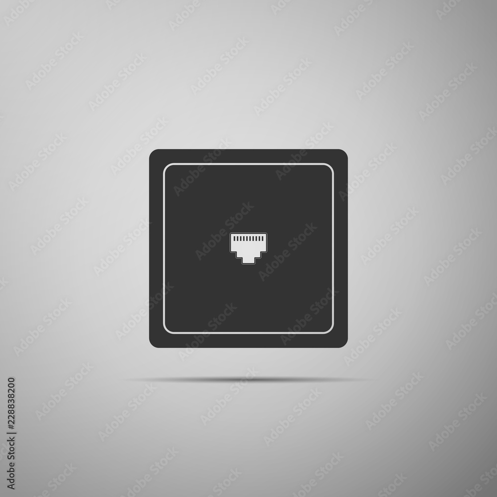 Poster ethernet socket sign. network port - cable socket icon isolated on grey background. lan port icon. l