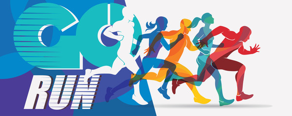 running people set of silhouettes, sport and activity  background - 228838873
