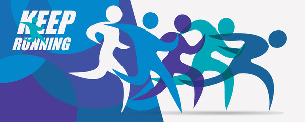 running people set of silhouettes, sport and activity  background