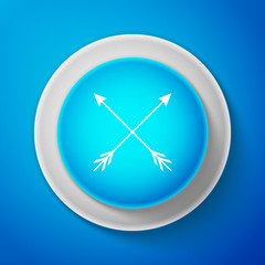 White Crossed arrows icon isolated on blue background. Circle blue button with white line. Vector Illustration