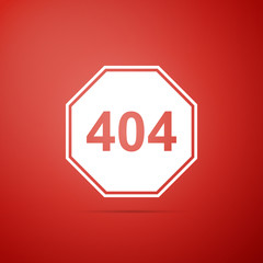 Page with a 404 error icon isolated on red background. Template reports that the page is not found. Flat design. Vector Illustration