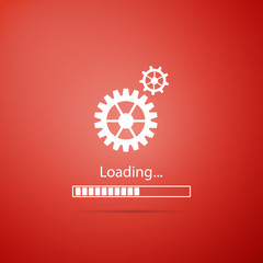 Loading and gear icon isolated on red background. Progress bar icon. System software update. Loading process symbol. Flat design. Vector Illustration