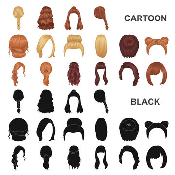 Female Hairstyle Cartoon Icons In Set Collection For Design. Stylish Haircut Vector Symbol Stock Web Illustration.