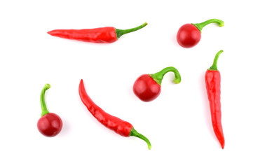 Isolated Red Hot Chili Pepper Set. Also Round Cherry Bomb Chilli or Chile.