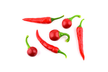 Isolated Red Hot Chili Pepper Set. Also Round Cherry Bomb Chilli or Chile.
