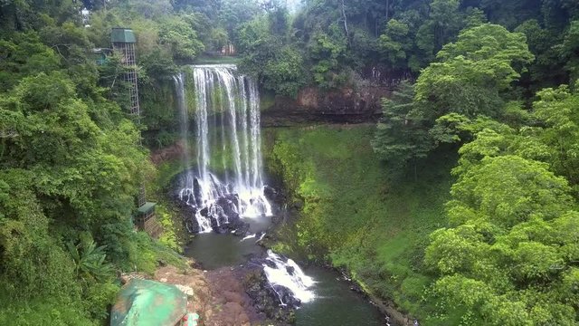 high aerial view jungle around river canyon
