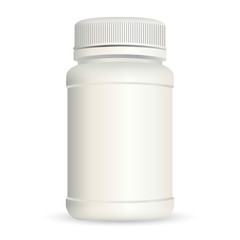 Realistic plastic bottle for medicine isolated on background. Mock Up Milk White Template. Vector EPS10 illustration.
