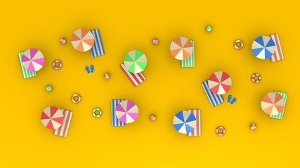 Summer design on yellow background. 3d rendering