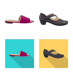 Vector design of footwear and woman symbol. Collection of footwear and foot stock vector illustration.