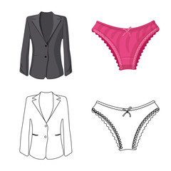 Obraz premium Vector design of woman and clothing symbol. Set of woman and wear stock symbol for web.