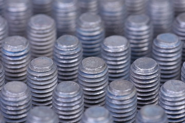 Bolts, connection elements in the engineering industry, selective focus