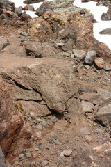 Near the summit of the Cotopaxi volcano, Ecuador. volcanic rocks