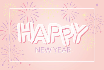 Fototapeta na wymiar Happy new year illustration with fireworks, New year's card template