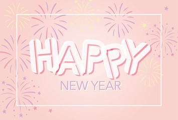 Happy new year illustration with fireworks, New year's card template