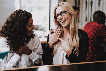 Blond Girl. Engaged. Girls. Cocktail. Sit. Bar.