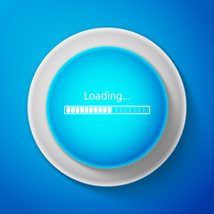 White Loading icon isolated on blue background. Progress bar icon. Circle blue button with white line. Vector Illustration