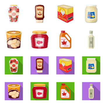 Vector illustration of can and food icon. Collection of can and package stock symbol for web.