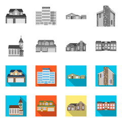 Vector illustration of building and front icon. Set of building and roof vector icon for stock.