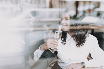 Drinking Champagne. Kiss. Black Man. Date. Girl.