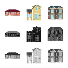 Vector illustration of building and front sign. Collection of building and roof stock symbol for web.