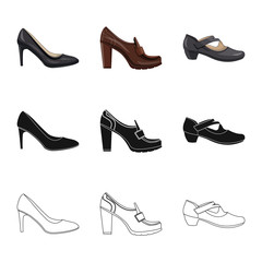 Isolated object of footwear and woman symbol. Set of footwear and foot vector icon for stock.