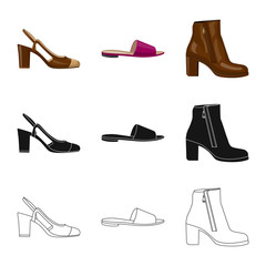 Vector illustration of footwear and woman icon. Set of footwear and foot vector icon for stock.