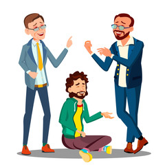 Creative Approach, Man In Casual Clothes Sitting On Floor Among Businessmen In Suits Vector. Isolated Illustration