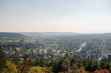 Small European village from above in the autumn